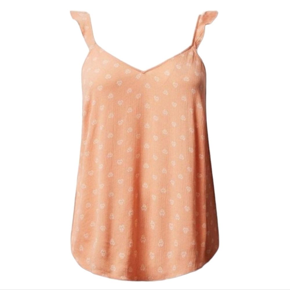 Torrid Crinkle Gauze V-Neck Ruffle Strap Tank Top Peach Polka Dot Size 1X